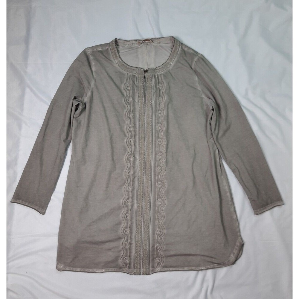 Soft Surroundings Womens Blouse Tunic Top Gray Washed Shirt size XL